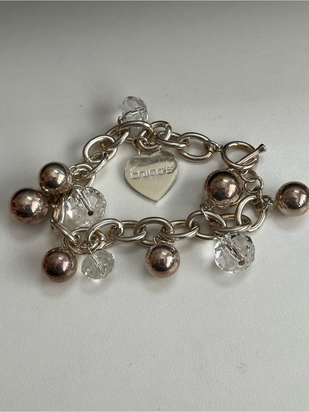 Chicos silver tone toggle cha cha heart bracelet 7”